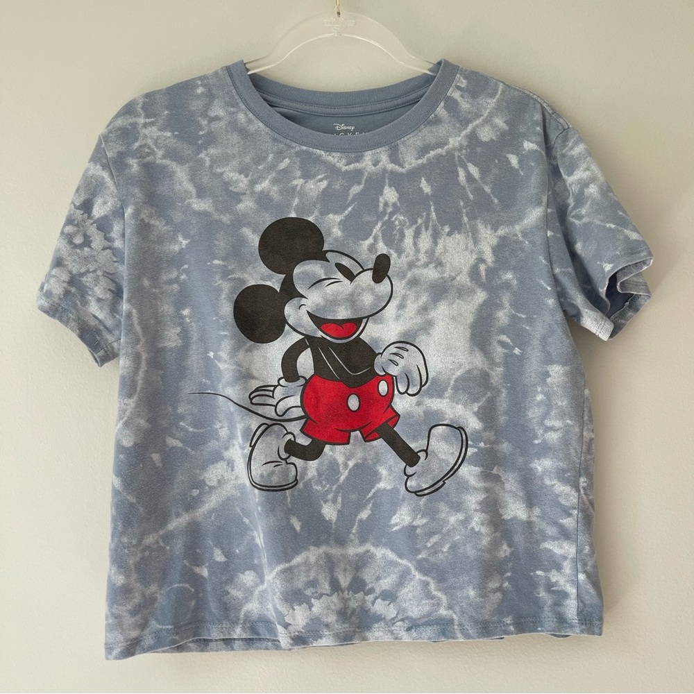 Disney Tie Dye Mickey Mouse Cropped T-Shirt Sz M - Picture 1 of 5